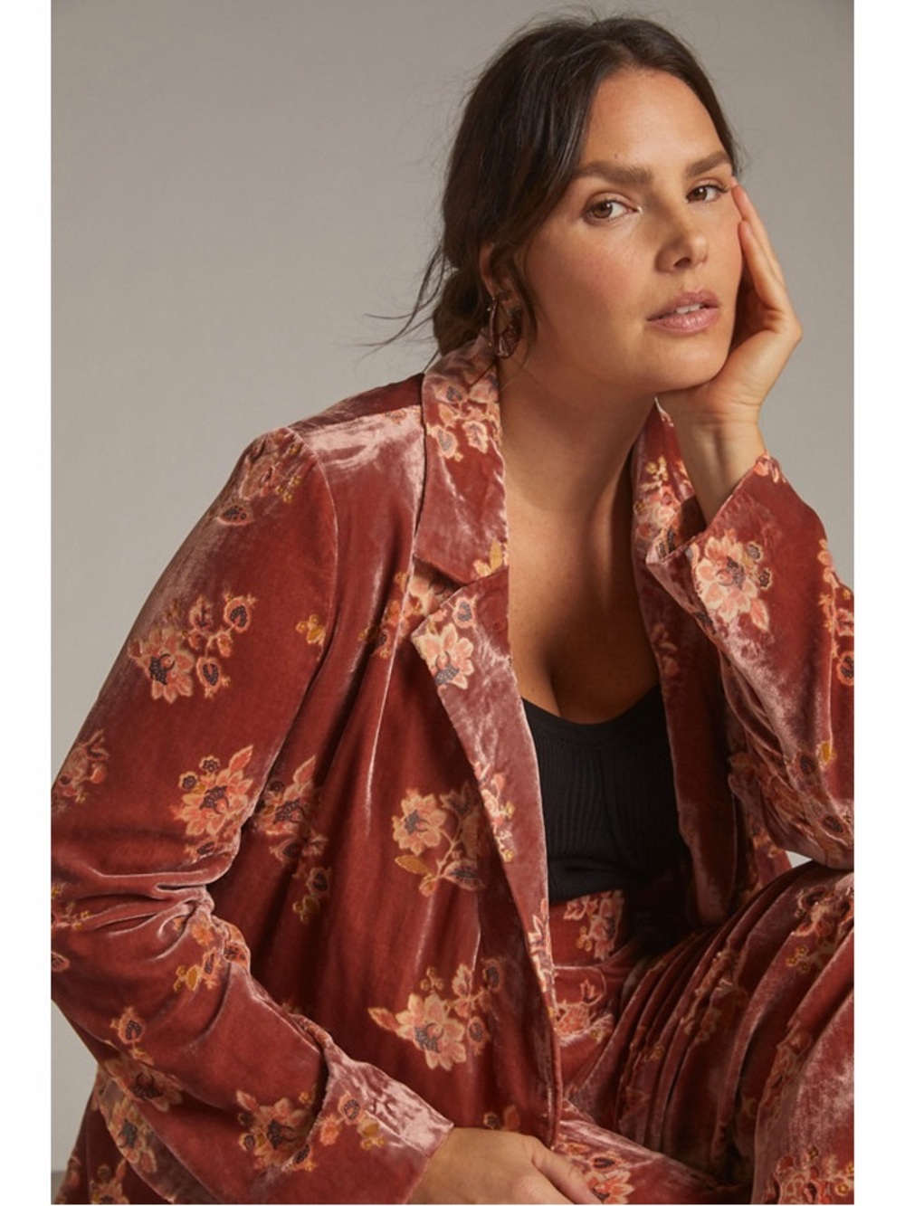 Hutch Anthropologie Dusty Pink Floral Velvet Blazer 2X